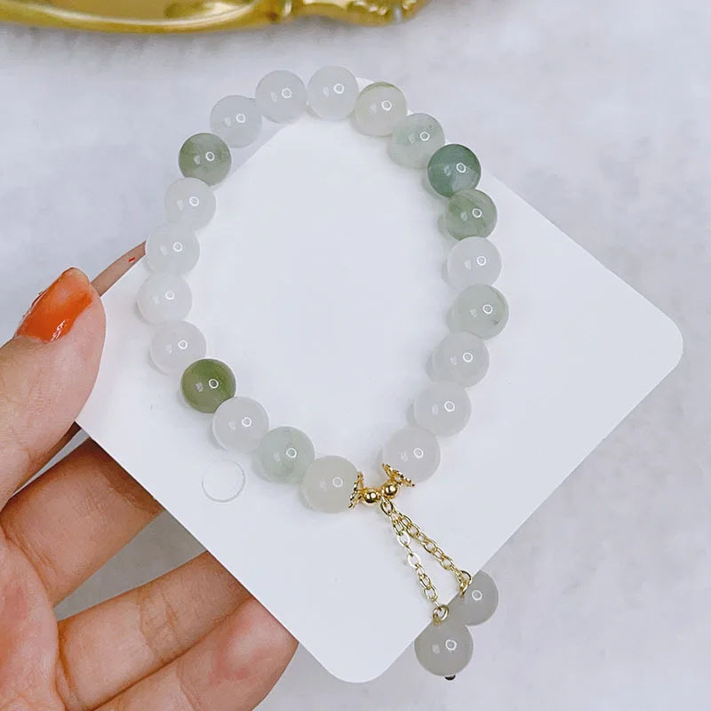 Vintage Tassel Light Green Jade Strand Bracelet YBR830