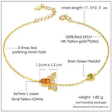Natural Yellow Citrine/Green Olivine 14K 925 Sterling Silver Bracelets for Women