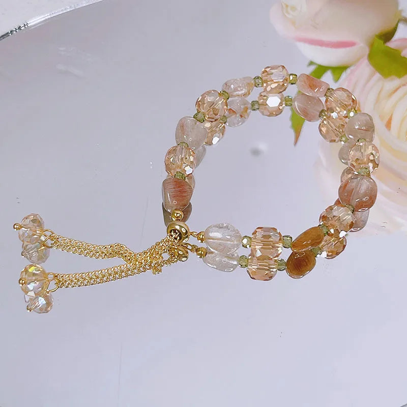 Natural Smoky Quartz Crystal Beaded Strand Bracelet Women Fine Jewelry