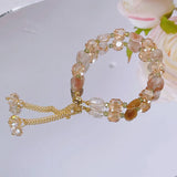 Natural Smoky Quartz Crystal Beaded Strand Bracelet Women Fine Jewelry