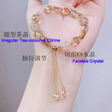 Natural Smoky Quartz Crystal Beaded Strand Bracelet Women Fine Jewelry