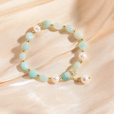 Natural Amazonite Stone Beads Freshwater Pearls Pendant Bracelet