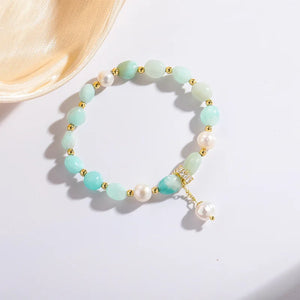 Natural Amazonite Stone Beads Freshwater Pearls Pendant Bracelet