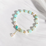 Natural Amazonite Stone Beads Freshwater Pearls Pendant Bracelet