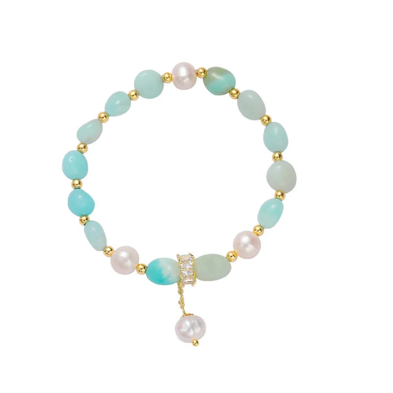 Natural Amazonite Stone Beads Freshwater Pearls Pendant Bracelet