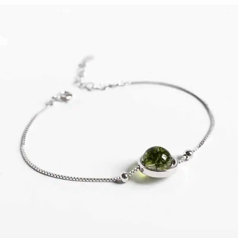 925 Sterling Silver Green Ghost Stone Crystal Bracelet for Women