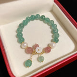 Ruifan Shell Flower Green/Pink Quartz Crystal Bracelet