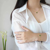 Green Cubic Zirconia Sterling Silver Bracelet Women Chain Link YBR041