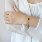Green Cubic Zirconia Sterling Silver Bracelet Women Chain Link YBR041