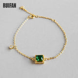 Green Cubic Zirconia Sterling Silver Bracelet Women Chain Link YBR041