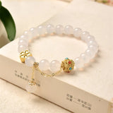 Ruifan Flower 8mm Red Natural Agate Beaded Strand Bracelet