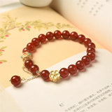 Ruifan Flower 8mm Red Natural Agate Beaded Strand Bracelet