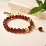 Ruifan Flower 8mm Red Natural Agate Beaded Strand Bracelet
