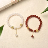 Ruifan Flower 8mm Red Natural Agate Beaded Strand Bracelet