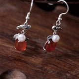 Vintage Agate Drop Earrings Natural Pearl Silver Jewelry YEA098