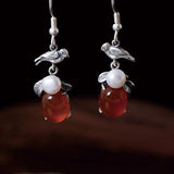 Vintage Agate Drop Earrings Natural Pearl Silver Jewelry YEA098