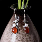 Vintage Agate Drop Earrings Natural Pearl Silver Jewelry YEA098