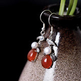 Vintage Agate Drop Earrings Natural Pearl Silver Jewelry YEA098