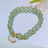 Ruifan Vintage Leaf Peanut Buddha Square Green Crystal Beaded Bracelet