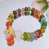 Ruifan Multicolor Crystal Peach Charm Agate Bead Bracelet YBR845