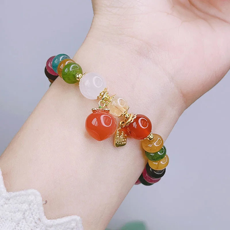 Ruifan Multicolor Crystal Peach Charm Agate Bead Bracelet YBR845
