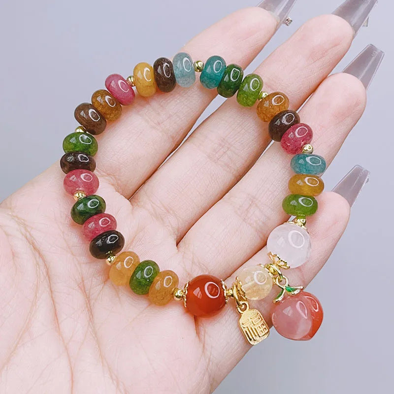 Ruifan Multicolor Crystal Peach Charm Agate Bead Bracelet YBR845