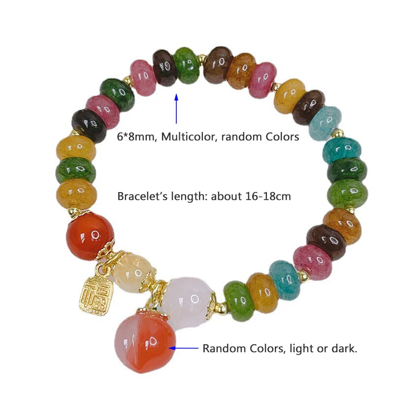 Ruifan Multicolor Crystal Peach Charm Agate Bead Bracelet YBR845