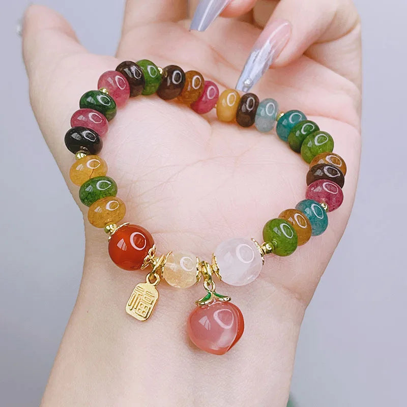 Ruifan Multicolor Crystal Peach Charm Agate Bead Bracelet YBR845