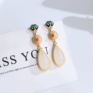 Ruifan Water Drop Jade Dangle Earrings 925 Sterling Silver Fine Jewelry