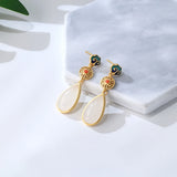 Ruifan Water Drop Jade Dangle Earrings 925 Sterling Silver Fine Jewelry