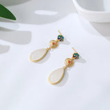 Ruifan Water Drop Jade Dangle Earrings 925 Sterling Silver Fine Jewelry