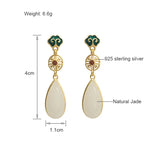Ruifan Water Drop Jade Dangle Earrings 925 Sterling Silver Fine Jewelry