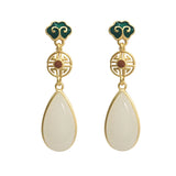Ruifan Water Drop Jade Dangle Earrings 925 Sterling Silver Fine Jewelry