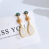 Ruifan Water Drop Jade Dangle Earrings 925 Sterling Silver Fine Jewelry
