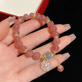Zircon Flower Strawberry Quartz Bracelet YBR705