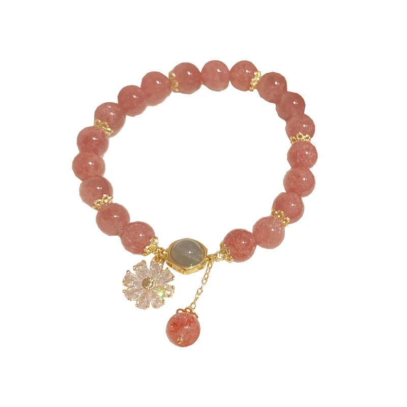 Zircon Flower Strawberry Quartz Bracelet YBR705