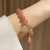 Zircon Flower Strawberry Quartz Bracelet YBR705