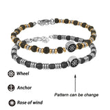 Engraved Anchor Wheel Hematite Bracelet for Men