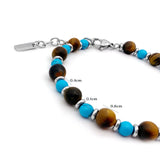 Turquoise Stone Beaded Man Bracelet with Tiger Eye Jewel