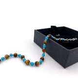 Turquoise Stone Beaded Man Bracelet with Tiger Eye Jewel