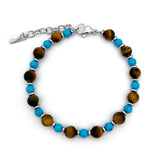 Turquoise Stone Beaded Man Bracelet with Tiger Eye Jewel