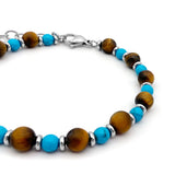 Turquoise Stone Beaded Man Bracelet with Tiger Eye Jewel