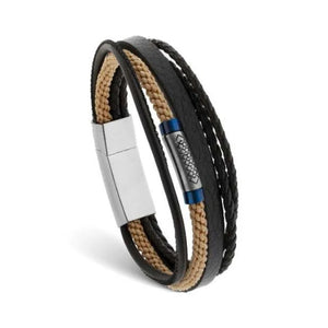 Men's Leather Rope Bracelet with Stainless Steel Accessories