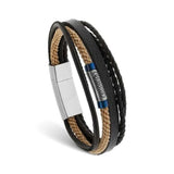Men's Leather Rope Bracelet with Stainless Steel Accessories