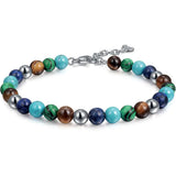 Men's Natural Stone Bead Rosary Bracelet with Stainless Steel