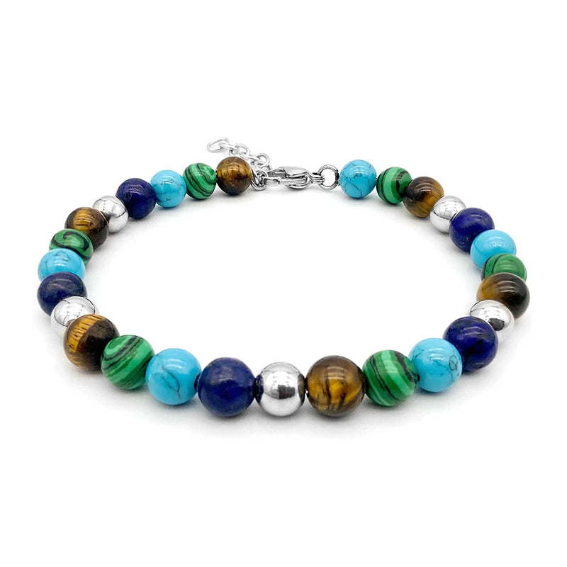 Men's Bracelet Natural Stone Beads 6mm with Stainless Steel, Adjustable Size