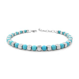 Men's Turquoise Stone Bracelet 4mm with Stainless Steel Adjustable Size