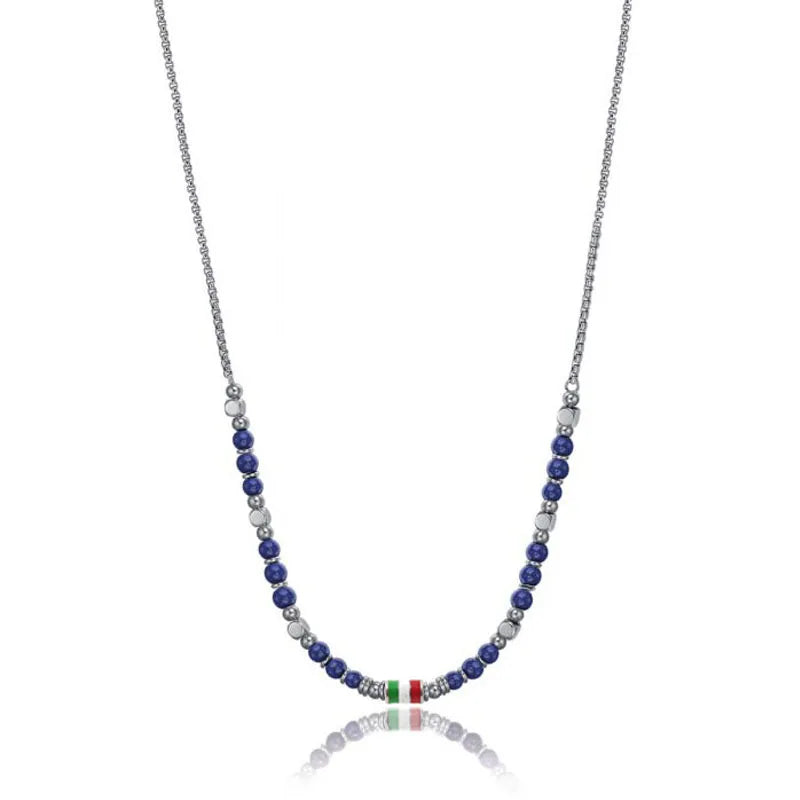 Stainless Steel Enamel Pendant Beaded Necklace
