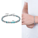 Men Bracelet Stainless Steel Beads 4mm with Turquoise Stone Adjustable
