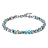 Men Bracelet Stainless Steel Beads 4mm with Turquoise Stone Adjustable